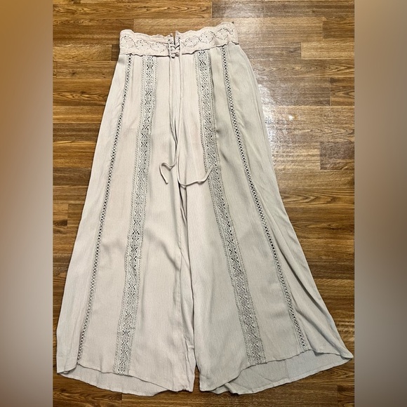 One the Land boho summer long wide leg crepe fabric pants vacation large - Picture 2 of 11